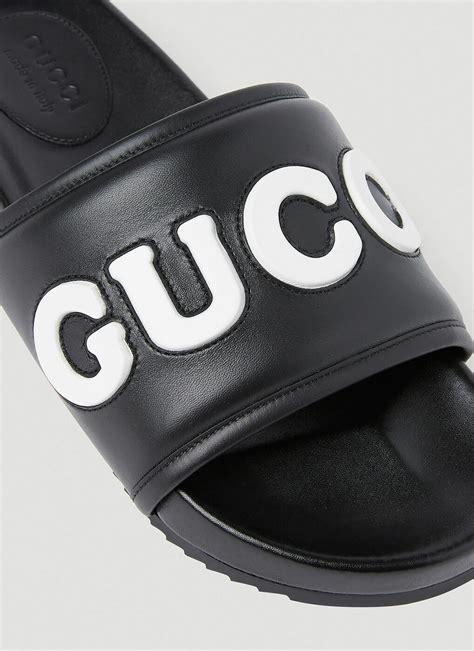 black gucci logo slides|Gucci logo black and brown.